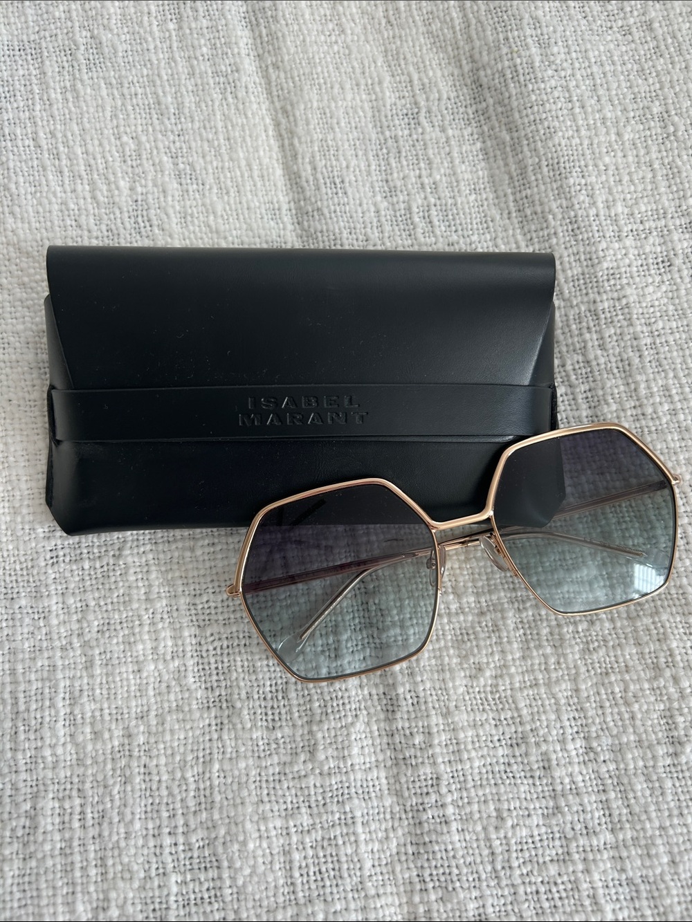 Isabel Marant Gold Frame Sunglasses with Black Case and Gradient Gray Lenses